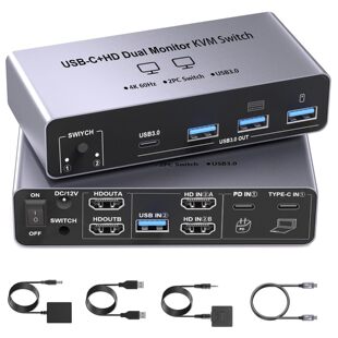Type-c/USB-C+HDMI2�M2��KVM�ГQ��̨ʽ�C+�Pӛ����X��չ2�@ʾ��