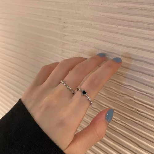 Light luxury love zircon two-piece ring set for women, niche design, high-end tail ring, fashionable personality, simple index finger ring
