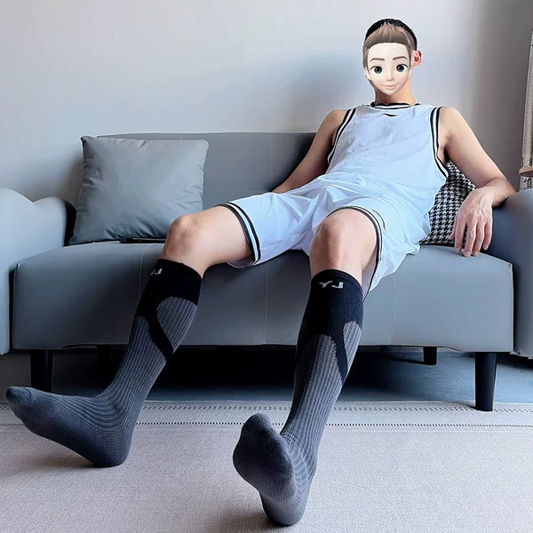 Men's high-top, thick, combed cotton socks with a terry cloth sole, offering high elasticity, compression, and shock absorption for sports and soccer