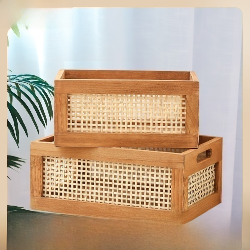Retro Wooden Storage Basket Makeup Storage Box Large Desktop Toy Jewelry Wooden Drawer Storage Box