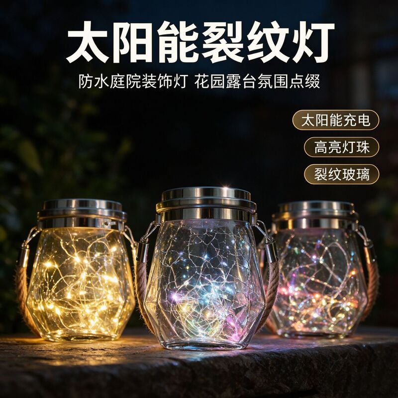 Direct from the manufacturer: cross-border solar-powered crackle glass lanterns for outdoor use, suitable for gardens, patios, and as wishing lanterns or Christmas Mason jars Direct from the manufacturer: cross-border solar-powered crackle glass lanterns for outdoor use, suitable for gardens, patios, and as wishing lanterns or Christmas Mason jars