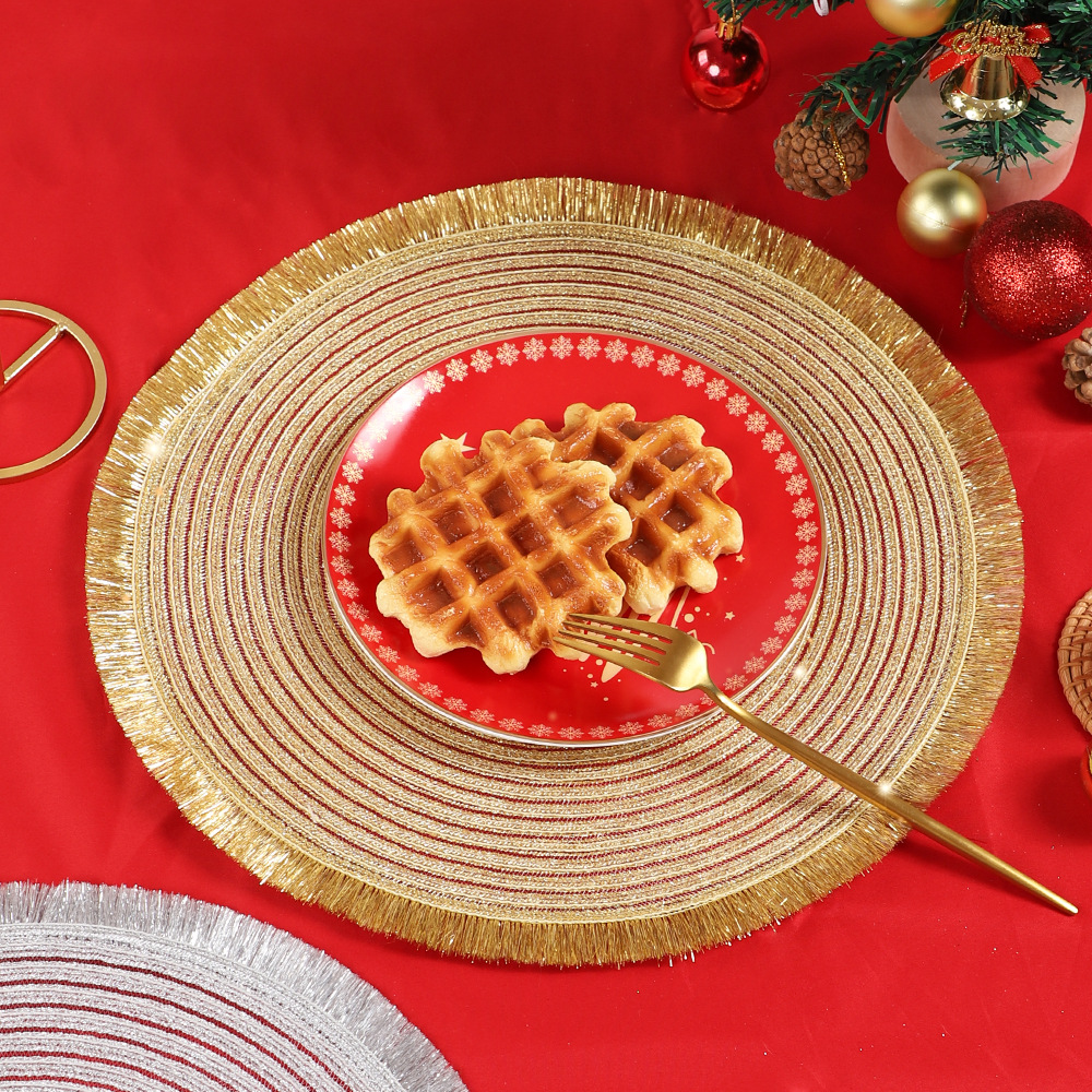 Navidad PP seda brillante cojín de mesa de comedor PP cojín de aislamiento térmico cojín de taza cojín de taza personalizado puede ser un agente de la olla cojín de tazón anti-slip