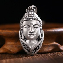 精品999纯银如来佛头像吊坠男士潮款复古泰银国风项链挂坠银饰品