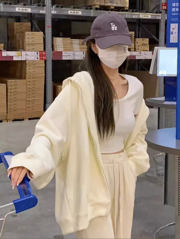 Ins超火連帽衛衣女春秋oversize薄いコート韓国版ファッションゆるい怠惰なカーディガン上着|undefined