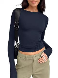 Cross-Border Amazon Autumn Long-Sleeve Tops, Trendy Outerwear T-Shirts for Women, Pullover Round-Neck Base Shirts, Slim-Fit Women's Clothing