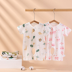 短袖嬰兒連體衣夏季薄款寶寶純棉爬服衣服新生兒睡衣夏裝開檔哈衣