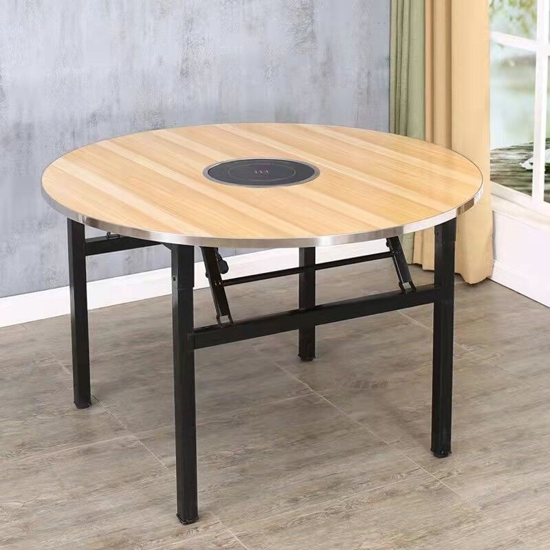 Simple solid wood dining table, foldable home dining table, rotating tray banquet table, dining table for hot pot, dining table and chair set