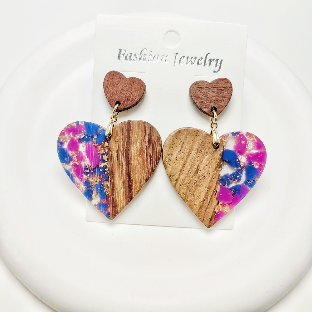 12g Weight Steel needle Ear Needle Material Drop Earrings Classification 1 Pair Quantity Holiday, Daily Occasion Acrylic, Wood, Resin Material Heart Shape Pattern Women's Gender Stoving Varnish Design Casual, Simple Style Style 1 Pair Casual Simple Style Heart Shape Stoving Varnish Arylic Wood Resin Drop Earrings 7