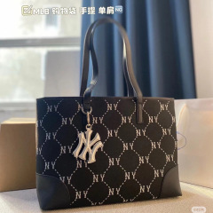 韩国MLB挂件托特包时尚大容量通勤单肩包NY复古老花手提购物袋女