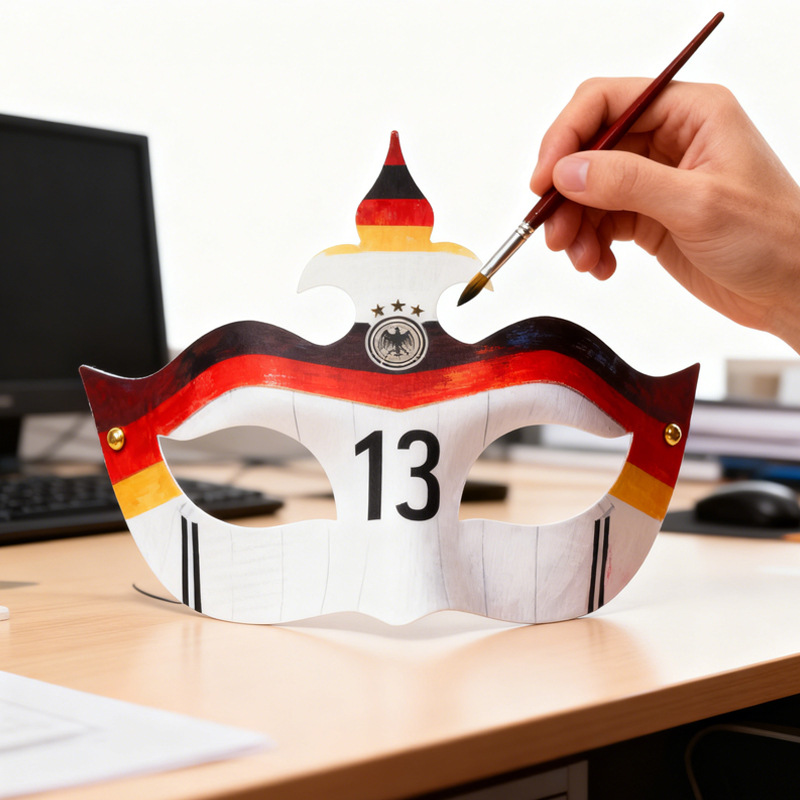 Máscara de pulpa hecha a mano DIY pintada a mano para niños dibujos animados de embrión blanco Año Nuevo gato en blanco de fútbol Copa del Mundo Facial