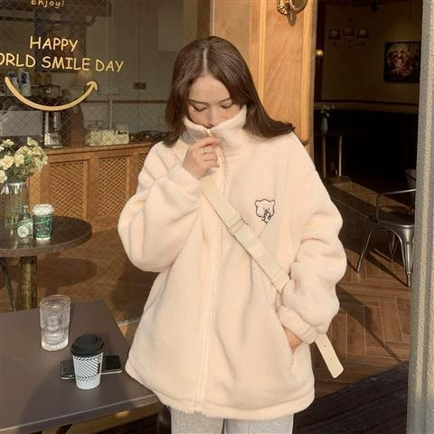 Демисезонная бархатная куртка, oversize, увеличенная толщина, западный стиль с вышивкой маленького медведя