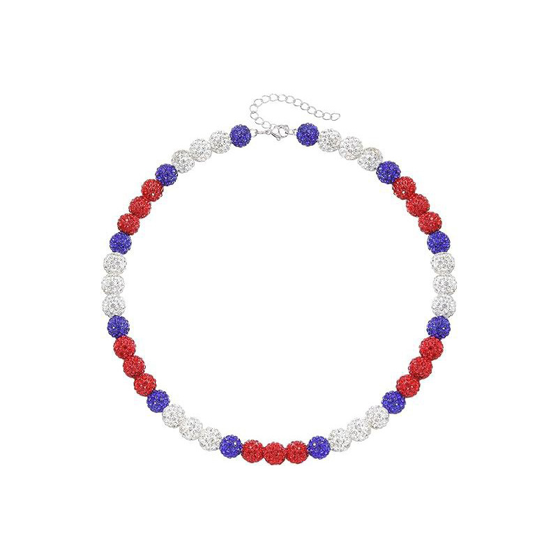 跨境新款陶泥水钻棒球项链彩色钻球竞技运动项链嘻哈球星饰品