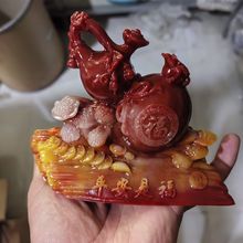 仿玉玉石金蟾纳福葫芦摆件和田玉寿山石家具客厅工艺礼品玄关摆设