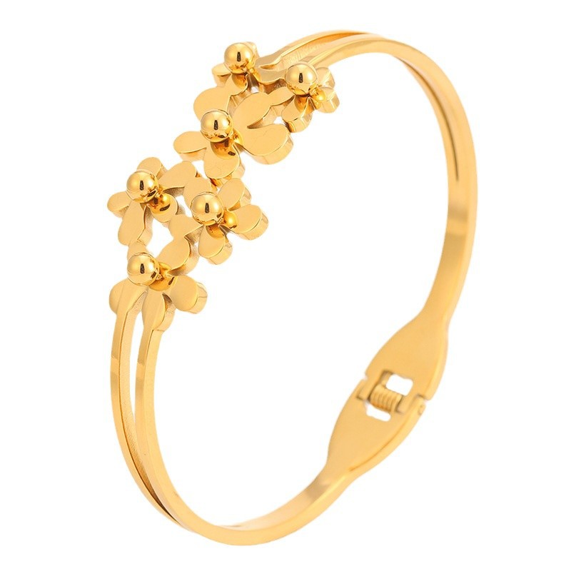 Brazalete de acero de titanio con flores lujosas abiertas de moda europea y americana no se desvanece Brazalete de acero de titanio para mujeres no se desvanece joyas