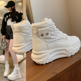 fleece-lined high-top snow boots women 2024 winter new students ins Korean warm casual thick-soled cotton shoes P6011