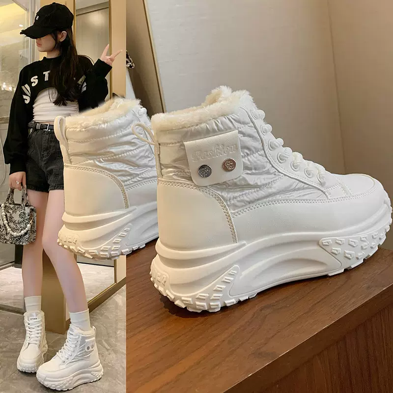 加绒高帮雪地靴女2024冬季新款学生ins韩版保暖休闲厚底棉鞋P6011