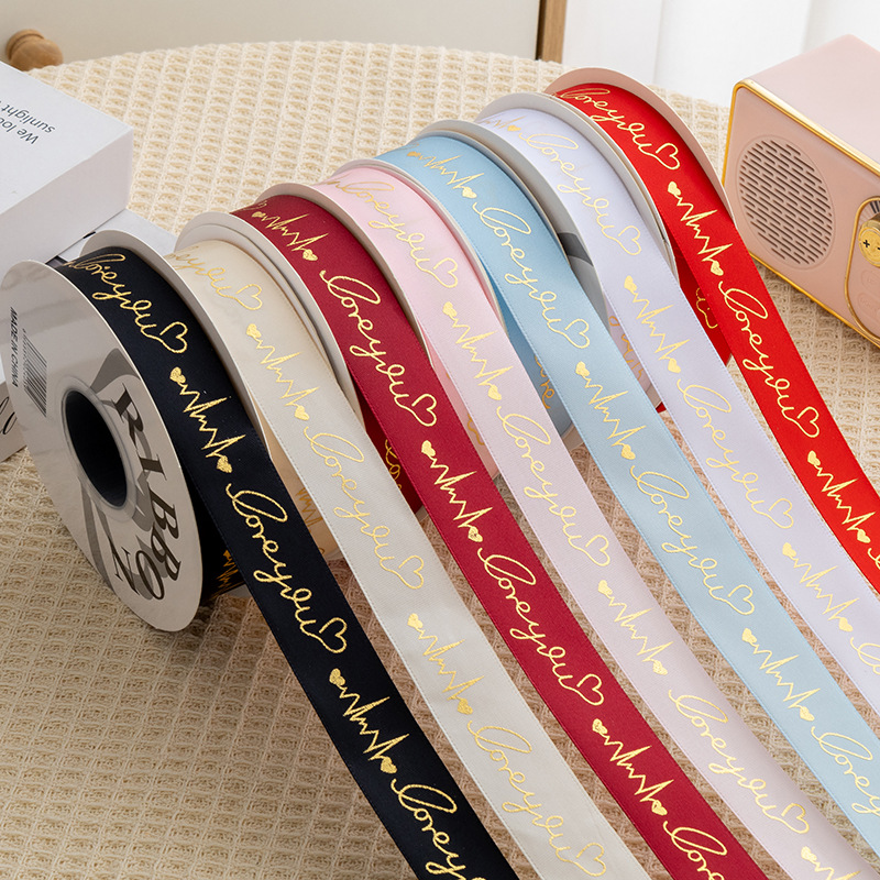 Cintas de seda estampadas cardíacas de cinta floral embalaje de cinta colorida Heartbeat Love Cake Tie 2.5cm Cinturón de regalo