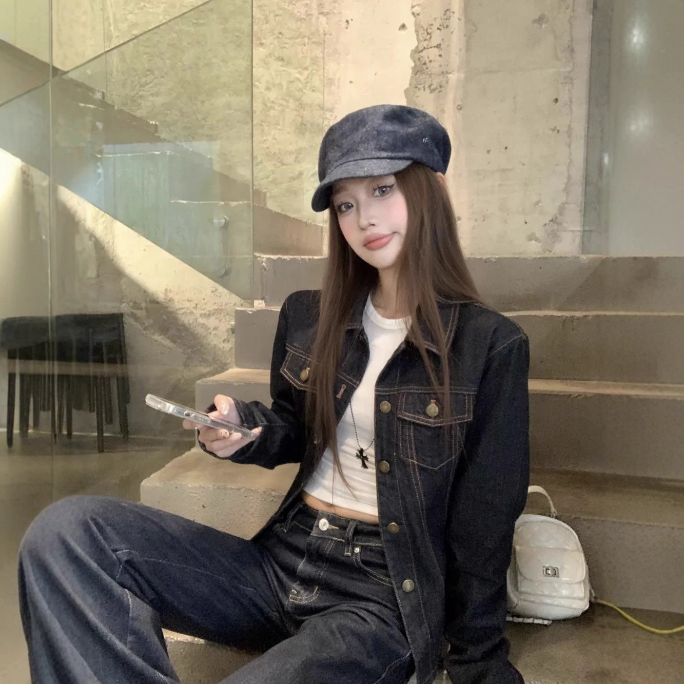 American Retro Washed Denim Jacket for Women Spring & Fall 2025 New Versatile Casual Loose Jacket Short Denim Jacket