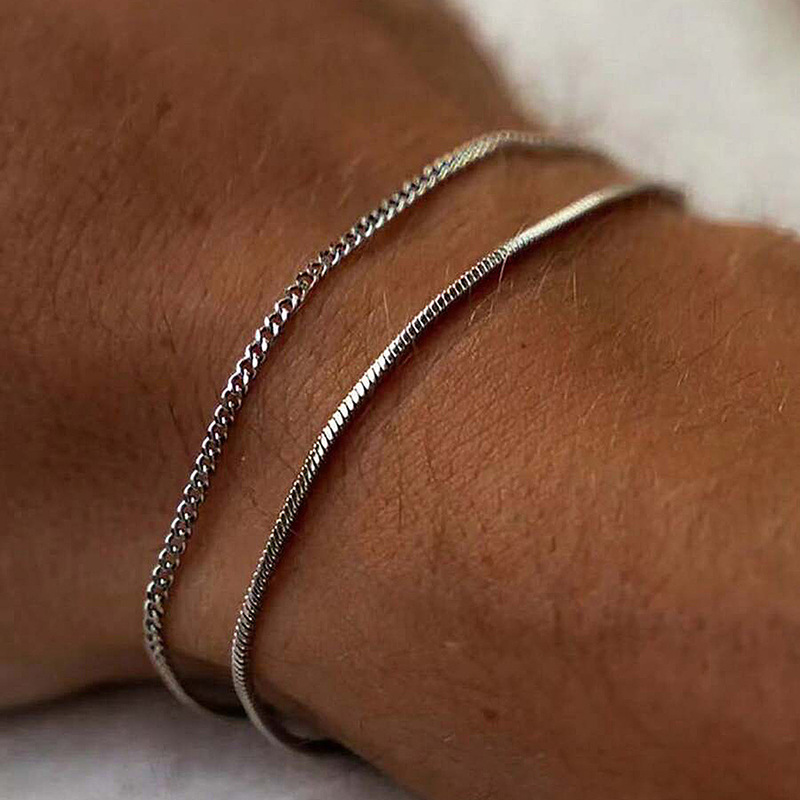 European and American fashion jewelry stainless steel bracelet personality cool fashion men's Cuban chain double-layer men's bracelet