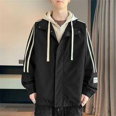Men's Spring Loose Student Hooded Work Jacket, Puffer Jacket, Casual Long-sleeve Outerwear for Men