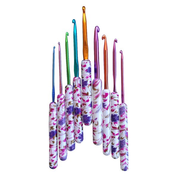 Nueva herramienta de ganchillo color mango de plástico traje de ganchillo ABS ganchillo de aluminio 9 unids/set BOLSA DE OPP