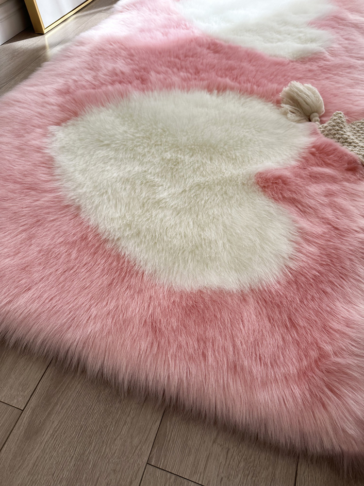 Imitation Wool Bedside Carpet Pink Heart-Shaped Plush Floor Mat Wedding Room Daughter's Room Cute Bay Window Blanket Heart Sofa Cushion