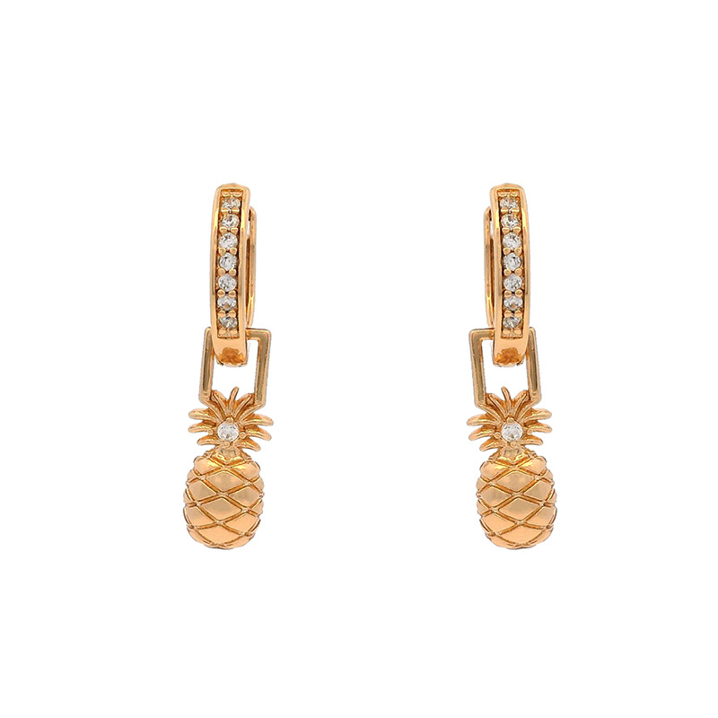 Xuping joyería piña estilo pendientes dorados juguetones lindos pendientes lujosos de alto nivel blanqueamiento interesante pendientes de fruta