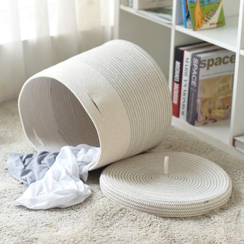 Clothing storage basket woven basket manufacturer direct sales foldable storage basket with cover cotton and linen rope storage box toys