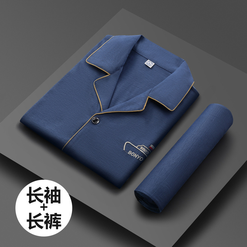 Primavera y otoño de los hombres 100% algodón pijamas juventud casual desgaste traje más tamaño manga larga se puede usar fuera