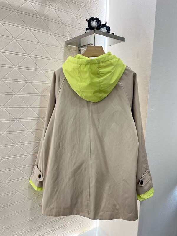 Nanyou Women's M Home 25 早春の新作ファッショナブルで多用途なリバーシブルスプライシングフード付きウインドブレーカーミドル丈ジャケット|undefined