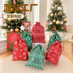 クロスボーダー新しいクリスマスブロンズリネン巾着ポケットクリスマススノーフレークヘラジカキャンディギフト収納袋
