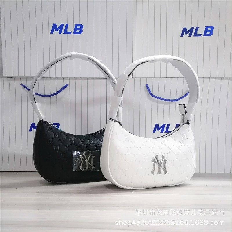 Korean Mlb Underarm Bag Embossed Full Printed Ny Metal Handbag Fashion Single Shoulder Dumpling Bag Embossed Embroidered Bag