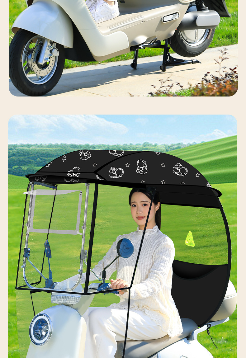 Electric Vehicle Canopy, Rainproof, New Thickened Model, Transparent Sunshade and Windproof Cover for Electric Motorcycles