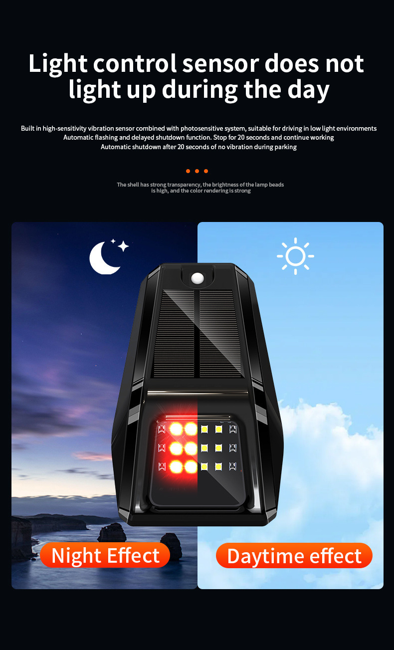 Off-Road Vehicle Suv Pickup Car Roof Led Solar Pilot Light Wiring-Free Modification Decorative Universal Warning Strobe Light