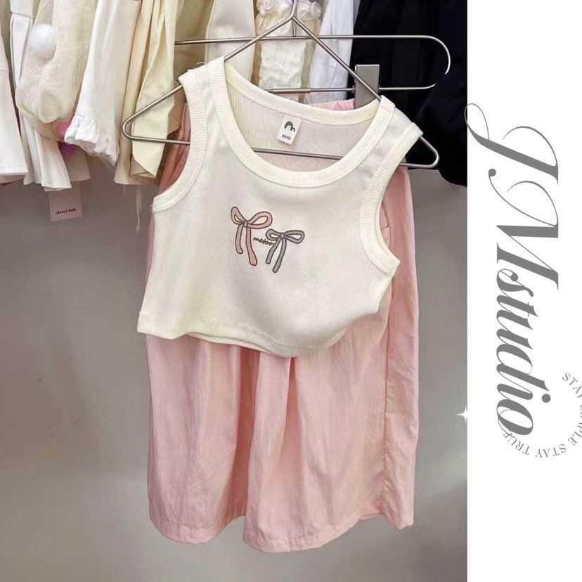 Traje de verano para niñas 2025 nuevo estilo estilo occidental chaleco para niñas pantalones a prueba de mosquitos pantalones anchos mujeres bebés niños traje de dos piezas