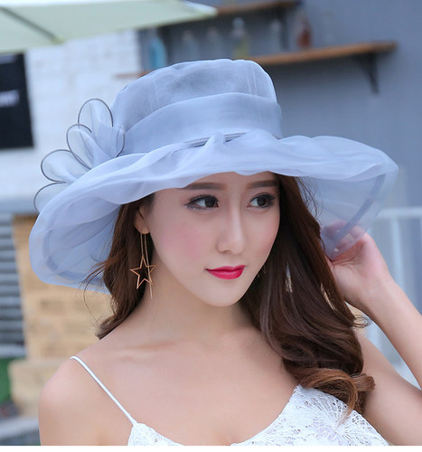 New Retro Mesh Flower Elegant Sun Hat for Women with Large Brim, Vacation Travel Sun Hat, Chiffon Hat