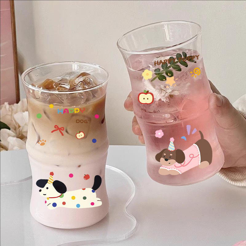 クリエイティブ竹カップ高価値インガラスウォーターカップ漫画かわいい家庭用耐熱ストローカップコーヒーカップ|undefined