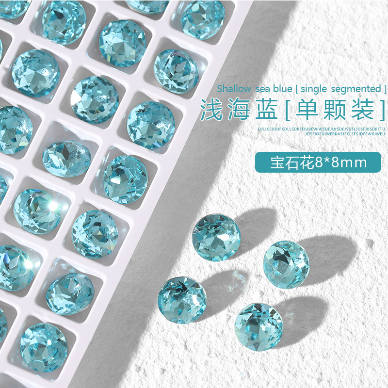 K9 cristal diamante arte de uñas luz mar azul puntiagudo fondo especial en forma de diamante oval torcido melocotón corazón ángulo recto grasa cuadrada joyería de uñas de vidrio