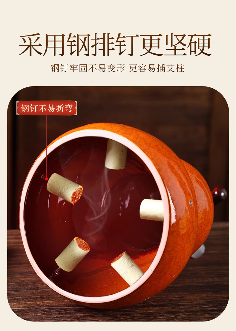 Golden Glaze Gourd Moxa Burner Ceramic Smoke Venting Mugwort Warming Tool for Home and Spa Use specifications