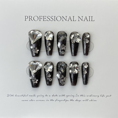 [Purely handmade real shot] Black hot girl pure lust style dark style national style manicure pure handmade nails wearing nail pieces