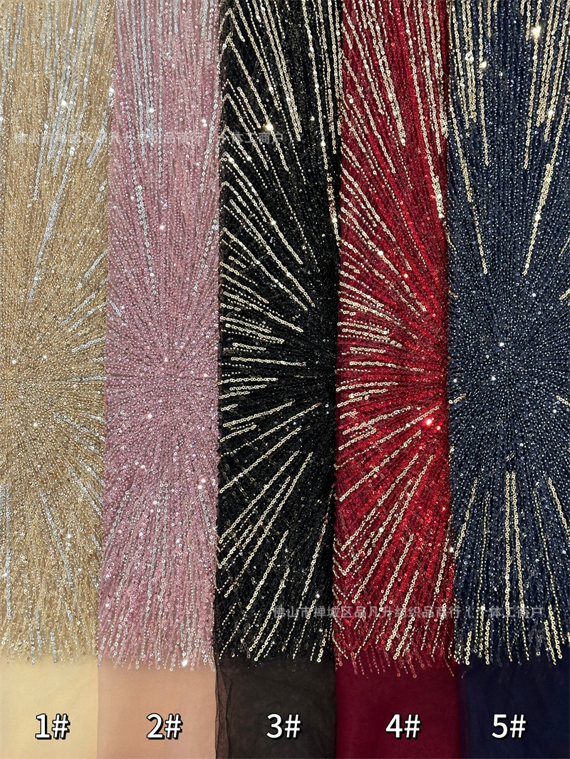 Tela de malla de lentejuelas lista para usar del fabricante, tela de encaje bordado, tela de moda para vestidos de alta costura con líneas tridimensionales