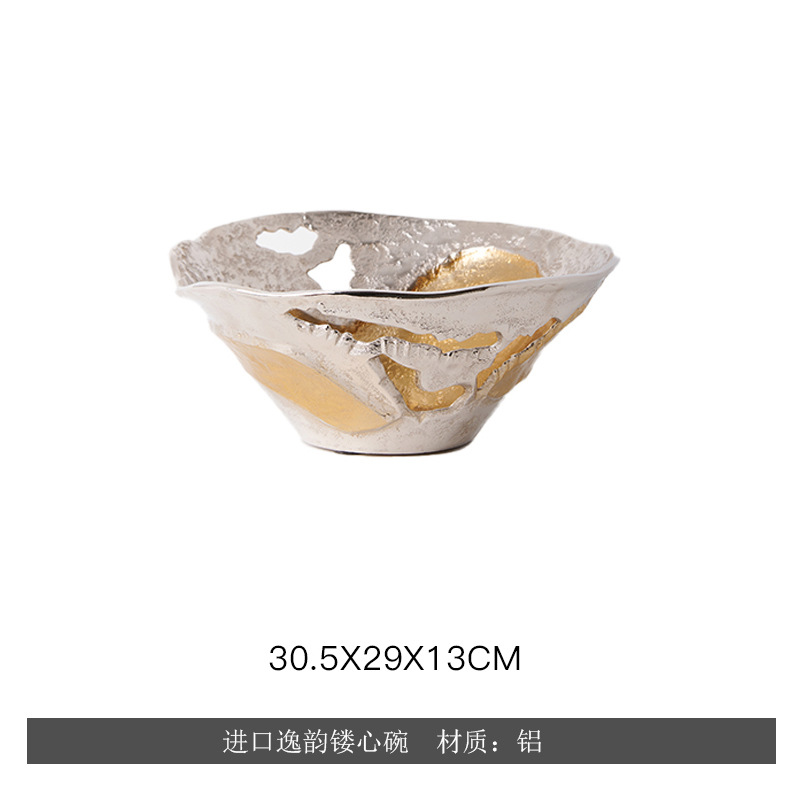 Lujo ligero indio, simple, aluminio, plata, cuencos, bandejas de frutas, adornos decorativos, macetas de flores de mesa en la Sala modelo