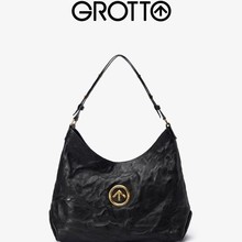【杨怡同款】GROTTO个乐黑石hobo植鞣绵羊皮腋下单肩斜挎包托特包