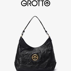 【楊怡同金】GROTTO個楽黒石hobo植なめし羊皮脇下シングルショルダーバッグ