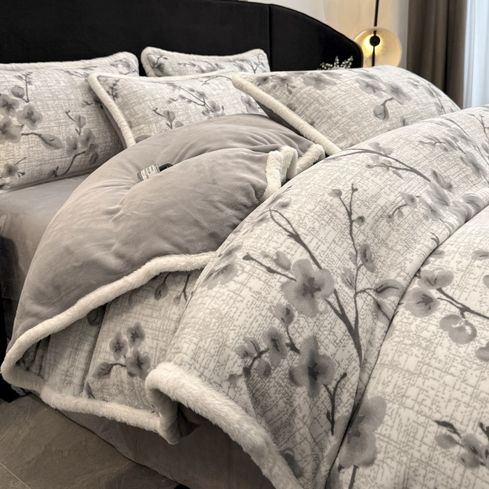 Cuatro piezas de cama de lana de leche tallada otoño y invierno doble edredón cubierta de brida de lana de coral sábanas gruesas de tres piezas