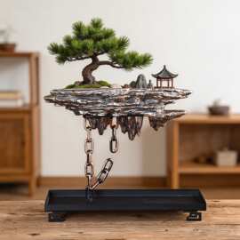 网红悬浮铁链盆景摆件新中式玄关造景盆家居禅意装饰礼品货源