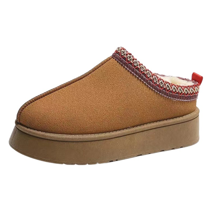 Botas de nieve cálidas con tacón alto para mujer, otoño-invierno 2024, nueva moda, punta redonda integrada, suela gruesa, venta al por mayor con forro polar.