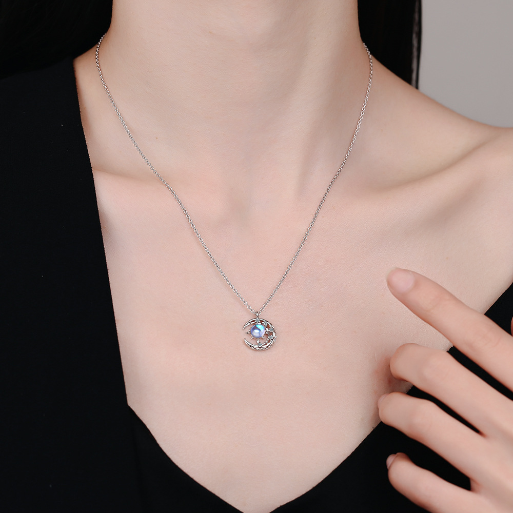 Simple Style Star Moon Copper Plating Inlay Moonstone Zircon Pendant Necklace display picture 1