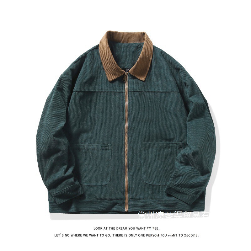 2025 New Men's Trendy Casual Large Size Loose Corduroy Velvet Color Matching Autumn and Winter Workwear Clip Wholesale