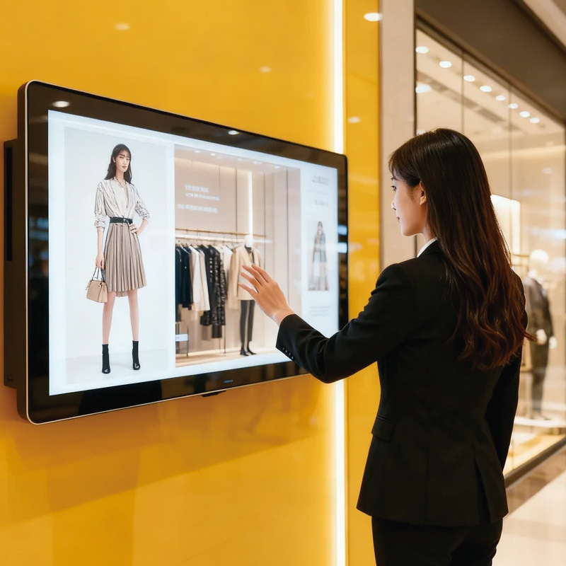 跨境出口32/42/55/65寸超薄壁挂广告机显示屏挂墙触摸广告一体机